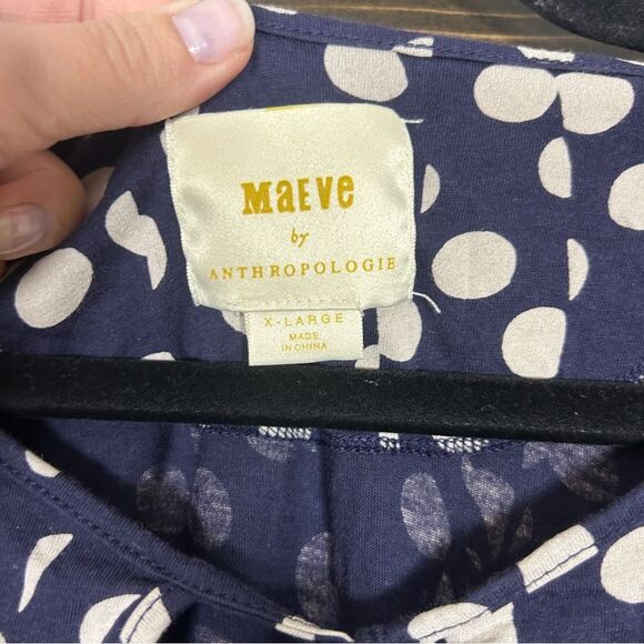 Maeve Anthropologie Clemente Cotton Top Women's Size XL Navy Blue Dots - Picture 5 of 11